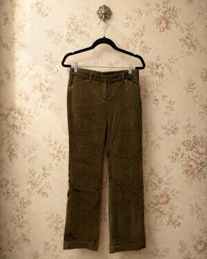 The Limited Womens 2R Olive Green Corduroy Pants Stretch Cotton Straight Leg